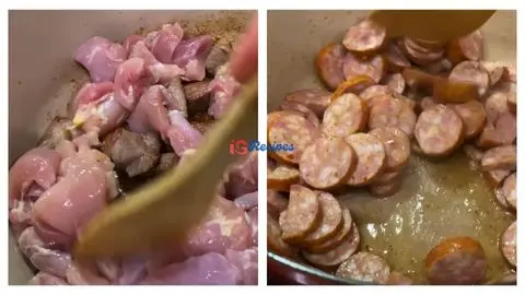Add and Cook the Chicken & Brown the Smoked Sausage