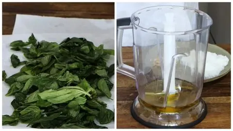 Dry the Basil Thoroughly & Blend the Garlic and Oil Base