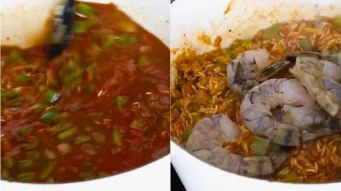 Add Liquids and Simmer & Add Shrimp and Proteins