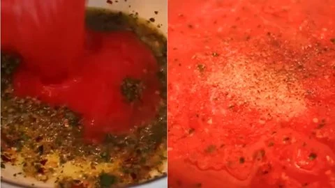 Add the crushed San Marzano tomatoes & Simmer the sauce